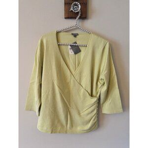 NWT Ann Taylor Womens Size 10 Green Silk Blend V-Neck Faux Wrap Top 3/4 Sleeve